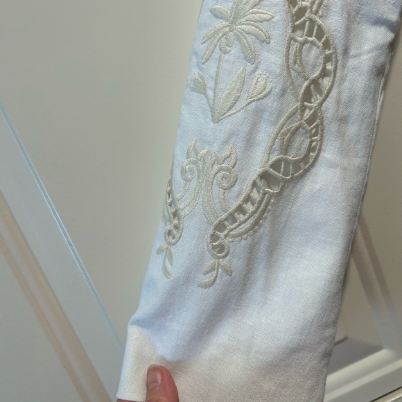 Linen blend Off White Scalloped Blazer Small - Picture 3 of 5